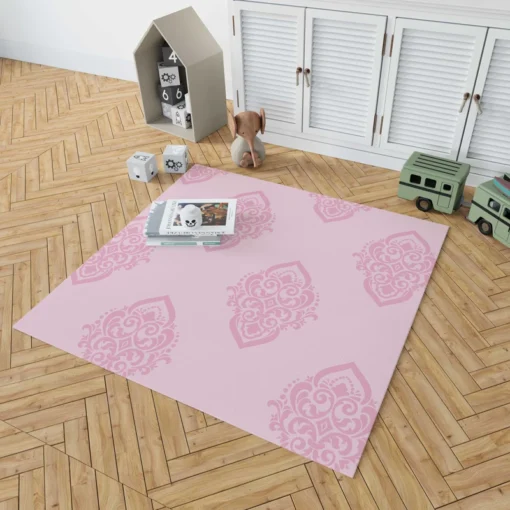 Elegant Pink Damask Pattern Rug 1