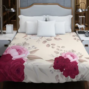 Elegant Red Pink Roses Duvet Cover