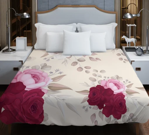 Elegant Red Pink Roses Duvet Cover