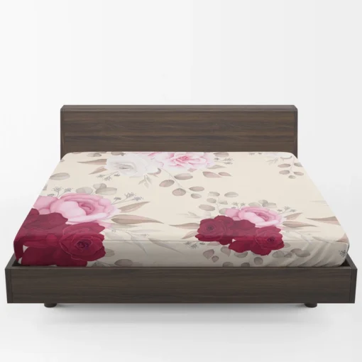 Elegant Red Pink Roses Fitted Sheet 1