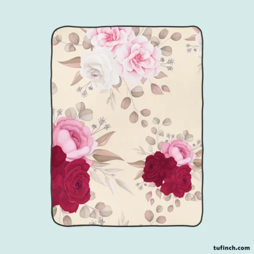 Elegant Red Pink Roses Fleece Blanket 1