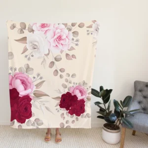 Elegant Red Pink Roses Fleece Blanket