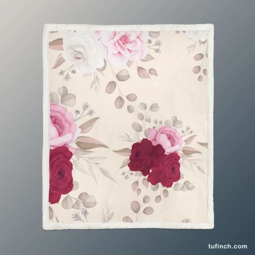 Elegant Red Pink Roses Sherpa Fleece Blanket 1