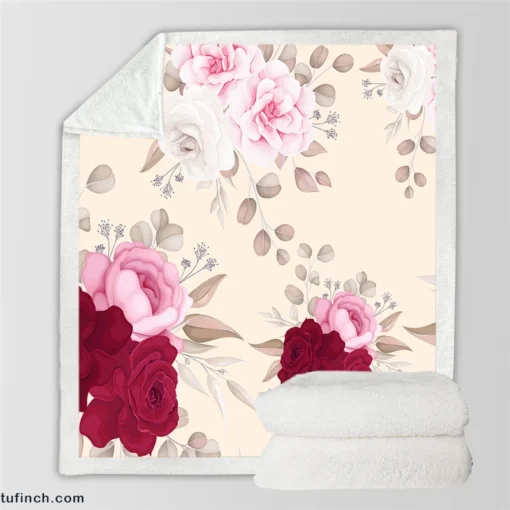 Elegant Red Pink Roses Sherpa Fleece Blanket