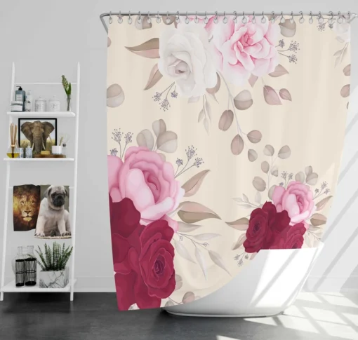 Elegant Red Pink Roses Shower Curtain