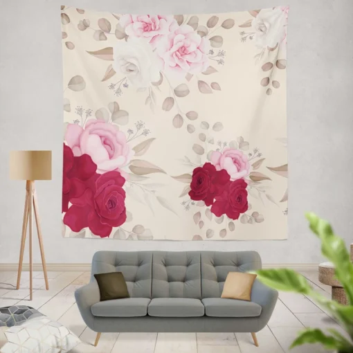 Elegant Red Pink Roses Wall Tapestry