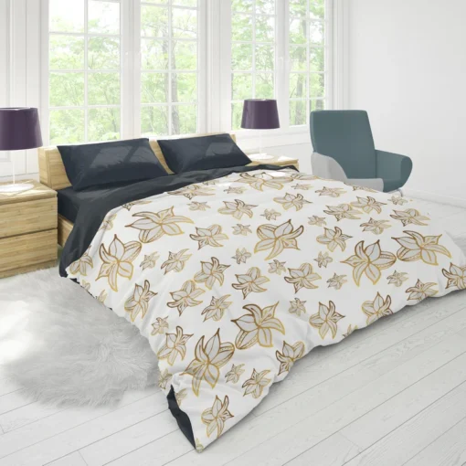 Elegant Scattered Gold Floral Pattern Duvet Cover 1