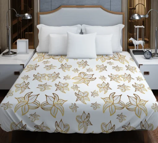 Elegant Scattered Gold Floral Pattern Duvet Cover