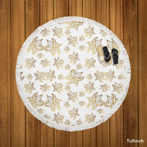 Elegant Scattered Gold Floral Pattern Round Beach Towel