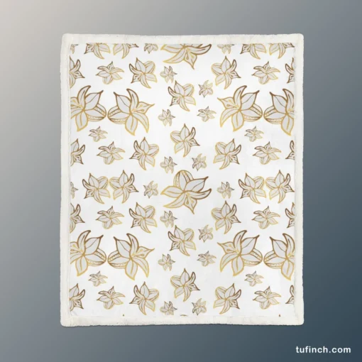 Elegant Scattered Gold Floral Pattern Sherpa Fleece Blanket 1