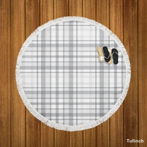 Elegant Stripe Checkered Pattern Plaid Round Beach Towel