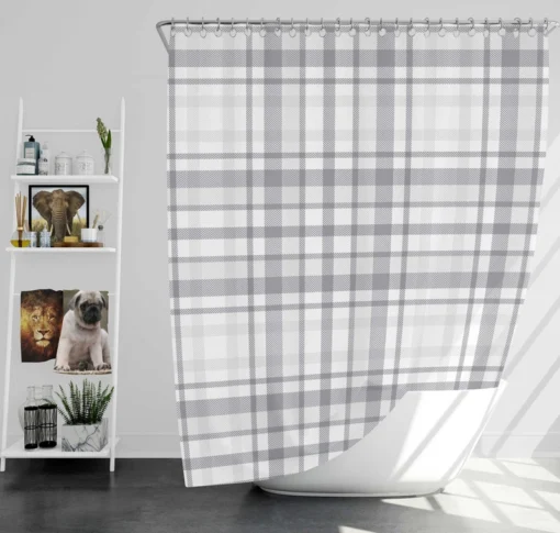 Elegant Stripe Checkered Pattern Plaid Shower Curtain