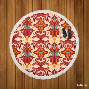 Elegant Turkish Red Design Round Beach Towel