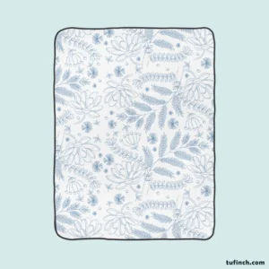 Engraved Hand-Drawn Botanical Pattern Design Fleece Blanket 1