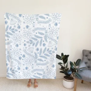 Engraved Hand-Drawn Botanical Pattern Design Fleece Blanket