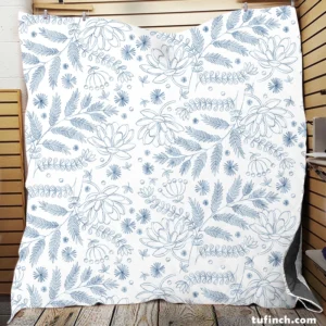 Engraved Hand-Drawn Botanical Pattern Design Quilt Blanket