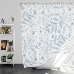 Engraved Hand-Drawn Botanical Pattern Design Shower Curtain