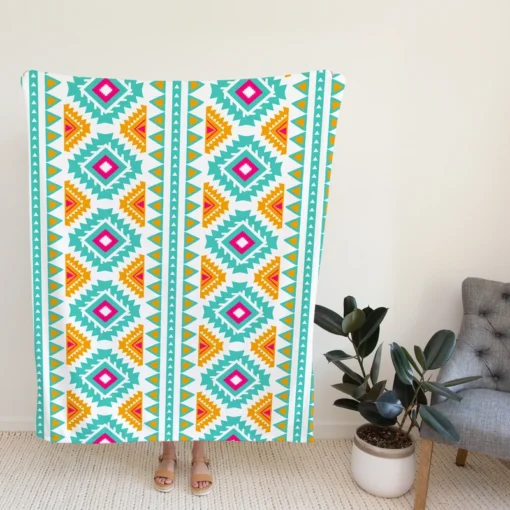 Ethnic Abstract Ikat Art Fleece Blanket