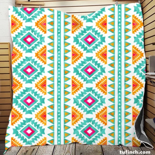 Ethnic Abstract Ikat Art Quilt Blanket