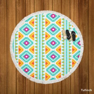 Ethnic Abstract Ikat Art Round Beach Towel