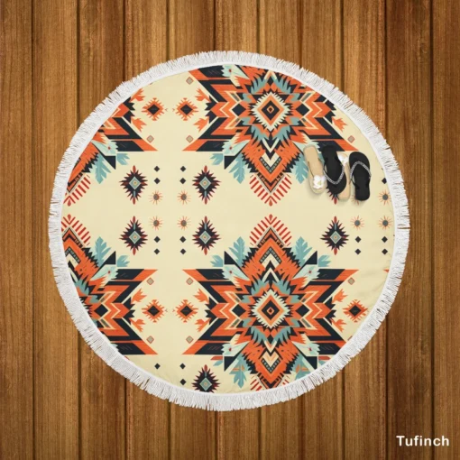 Ethnic Abstract Tribal Design Round Beach Towel