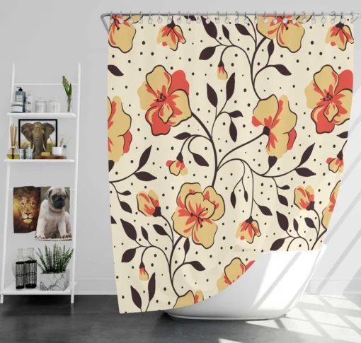 Ethnic Art Blossom Floral Pattern Shower Curtain