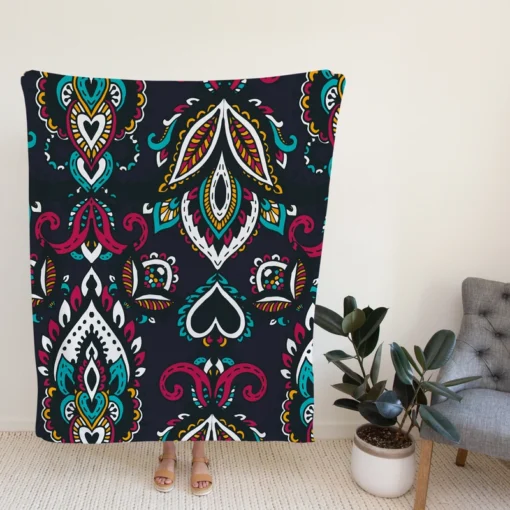 Ethnic Bohemian Attractive Black Pattern Fleece Blanket