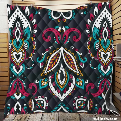 Ethnic Bohemian Attractive Black Pattern Quilt Blanket