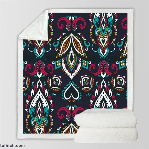 Ethnic Bohemian Attractive Black Pattern Sherpa Fleece Blanket