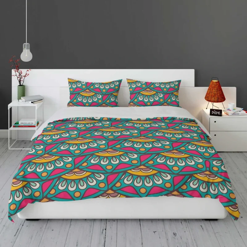 Ethnic Doodle Design In Retro Colors Bedding Set 1