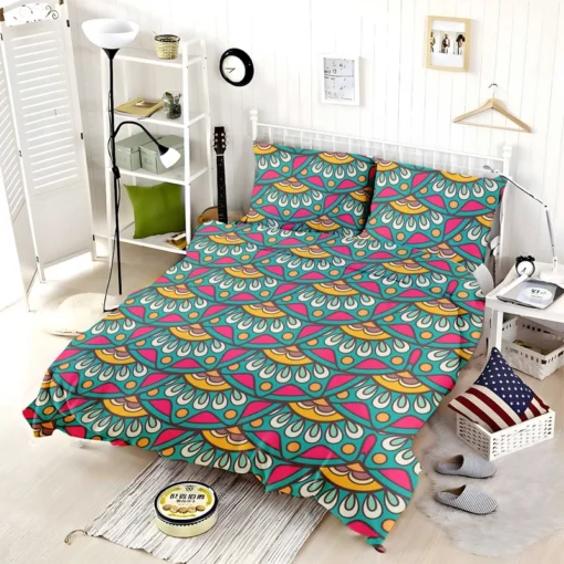 Ethnic Doodle Design In Retro Colors Bedding Set