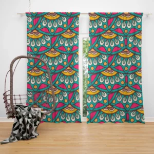 Ethnic Doodle Design In Retro Colors Curtain