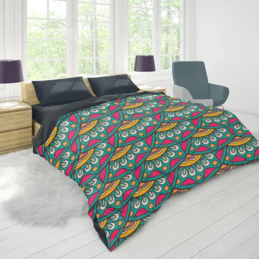 Ethnic Doodle Design In Retro Colors Duvet Cover 1