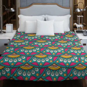 Ethnic Doodle Design In Retro Colors Duvet Cover