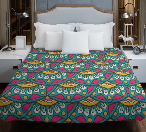 Ethnic Doodle Design In Retro Colors Duvet Cover