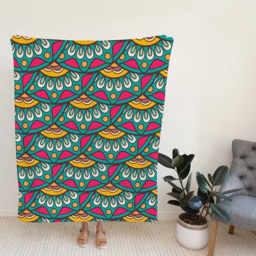 Ethnic Doodle Design In Retro Colors Fleece Blanket