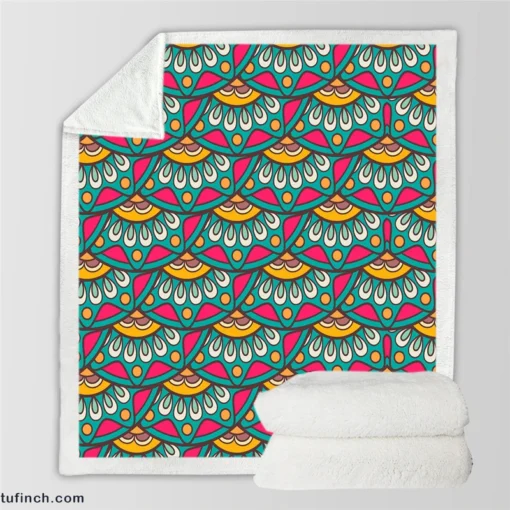 Ethnic Doodle Design In Retro Colors Sherpa Fleece Blanket