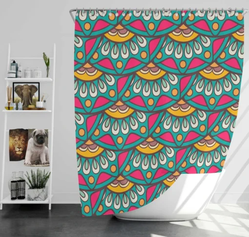 Ethnic Doodle Design In Retro Colors Shower Curtain