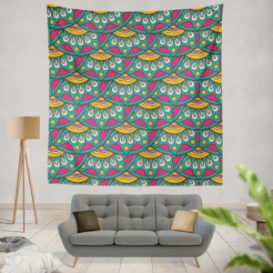 Ethnic Doodle Design In Retro Colors Wall Tapestry