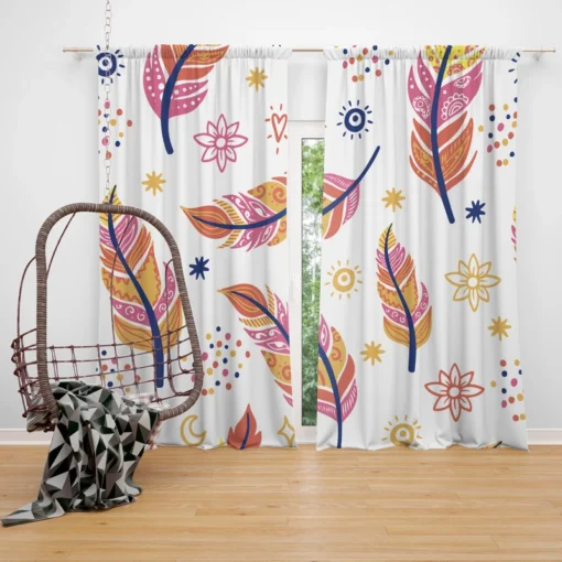 Ethnic Feather Boho Pattern Curtain