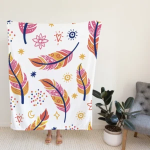 Ethnic Feather Boho Pattern Fleece Blanket