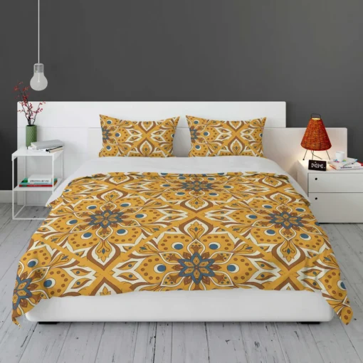 Ethnic Floral Design Bee Yellow Color Bedding Set 1