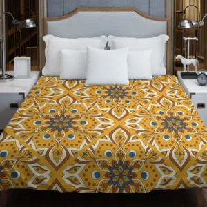 Ethnic Floral Design Bee Yellow Color Duvet Cover