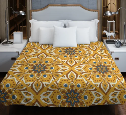 Ethnic Floral Design Bee Yellow Color Duvet Cover