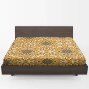 Ethnic Floral Design Bee Yellow Color Fitted Sheet 1