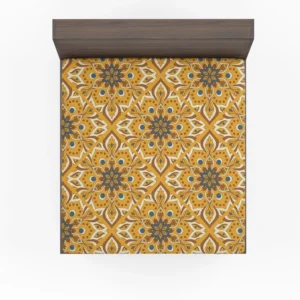 Ethnic Floral Design Bee Yellow Color Fitted Sheet