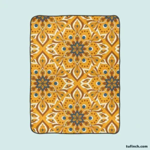 Ethnic Floral Design Bee Yellow Color Fleece Blanket 1