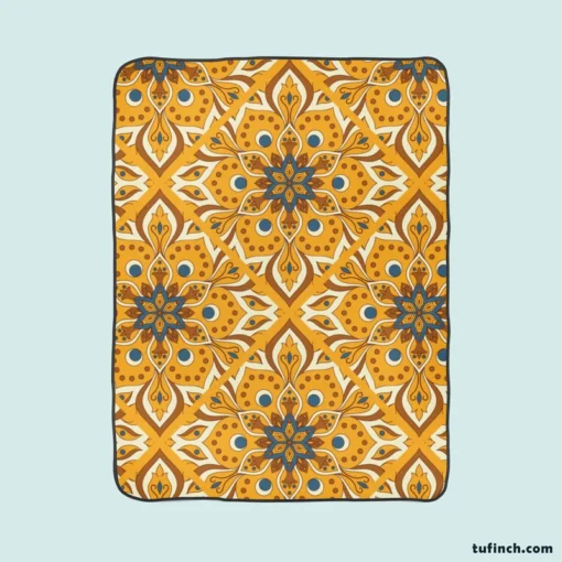 Ethnic Floral Design Bee Yellow Color Fleece Blanket 1