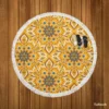 Ethnic Floral Design Bee Yellow Color Round Beach Towel