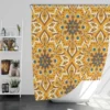 Ethnic Floral Design Bee Yellow Color Shower Curtain